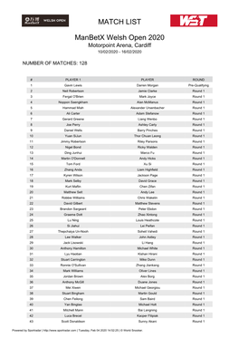 MATCH LIST Manbetx Welsh Open 2020