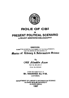 Role of Obi in Present Political Scenario a Select Annotated Bibliography