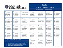 Idaho Prayer Calendar 2014
