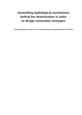 Unravelling Hydrological Mechanisms Behind Fen Deterioration in Order to Design Restoration Strategies