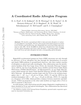 A Coordinated Radio Afterglow Program