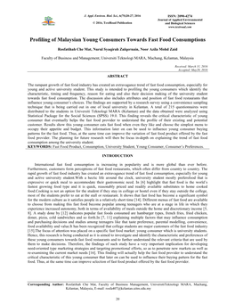 Profiling of Malaysian Young Consumers Towards Fast Food Consumptions