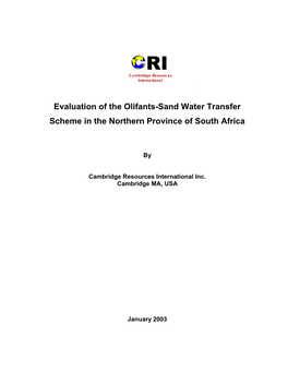 Evaluation of the Olifants-Sand Water Transfer Scheme in the Northern Province of South Africa