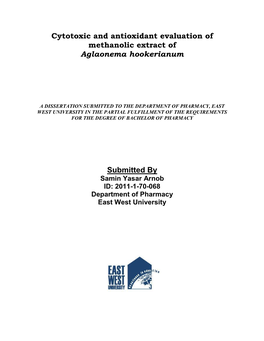 Cytotoxic and Antioxidant Evaluation of Methanolic Extract of Aglaonema Hookerianum