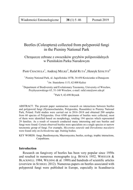 Beetles (Coleoptera) Collected from Polyporoid Fungi in the Pieniny National Park