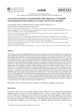 A New Genus and Species of Xenodermatid Snake (Squamata: Caenophidia: Xenodermatidae) from Northern Lao People’S Democratic Republic