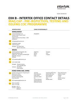 Iraq Cap ‐ Pre‐Inspection, Testing and Issuing Coc Programme