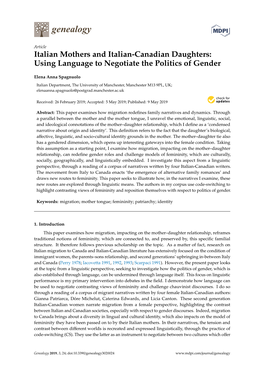 Italian Mothers and Italian-Canadian Daughters: Using Language to Negotiate the Politics of Gender