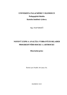 Analýza Vybraných Skladeb Progresivního Rocku a Artrocku