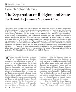 The Separation of Religion and State Faith and the Japanese Supreme Court