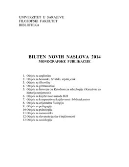 Bilten Novih Naslova 2014 Monografske Publikacije