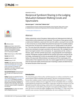 Reciprocal Symbiont Sharing in the Lodging Mutualism Between Walking Corals and Sipunculans