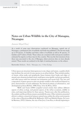 Notes on Urban Wildlife in the City of Managua, Nicaragua Encuentro No