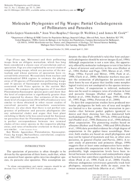 Molecular Phylogenies of Fig Wasps: Partial Cocladogenesis of Pollinators and Parasites Carlos Lopez-Vaamonde,* Jean Yves Rasplus,† George D