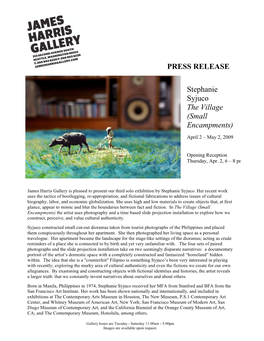 PRESS RELEASE Stephanie Syjuco the Village