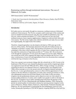 Restraining Conflicts Through Institutional Interventions: the Case of Mahaweli, Sri Lanka