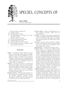 Species, Concepts Of