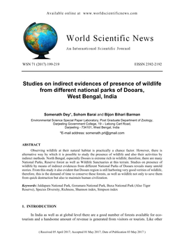 Studies on Indirect Evidences of Presence of Wildlife from Different National Parks of Dooars, West Bengal, India