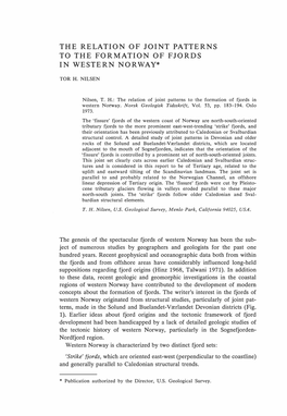 The Relation of Joint Patterns to the Formation of Fjords in Western Norway*