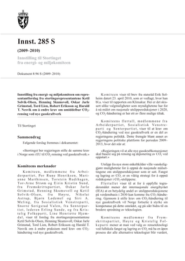 Innst. 285 S (2009–2010) Innstilling Til Stortinget Fra Energi- Og Miljøkomiteen