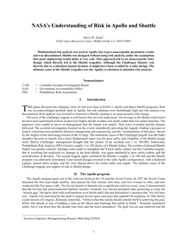NASA's Understanding of Risk in Apollo and Shuttle
