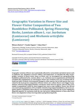Geographic Variation in Flower Size and Flower-Visitor Composition of Two Bumblebee-Pollinated, Spring-Flowering Herbs, Lamium Album L