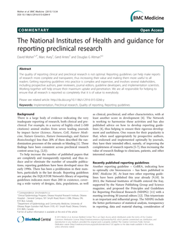 The National Institutes of Health and Guidance for Reporting Preclinical Research David Moher1,2*, Marc Avey1, Gerd Antes3 and Douglas G Altman4,5