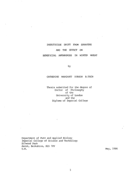 INSECTICIDE DRIFT from SPRAYERS and the EFFECT on BENEFICIAL ARTHROPODS in WINTER WHEAT by CATHERINE MARGARET DC® SON B.TECH Th