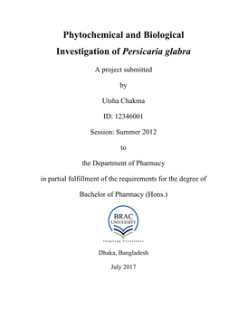 Phytochemical and Biological Investigation of Persicaria Glabra