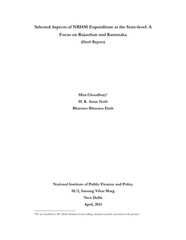 Selected Aspects of NRHM Expenditure at the State-Level: a Focus on Rajasthan and Karnataka (Draft Report)