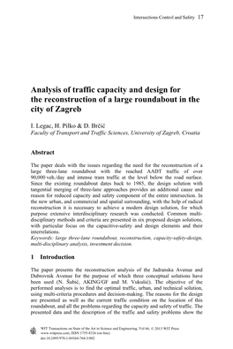 Analysis of Traffic Capacity and Design for the Reconstruction of a Large Roundabout in the City of Zagreb