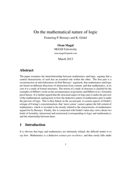 On the Mathematical Nature of Logic Featuring P