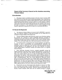 Report of the Secretary General on the Situation Concerning Western Sahara