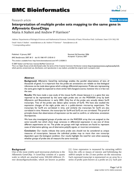 Interpretation of Multiple Probe Sets Mapping to the Same Gene in Affymetrix Genechips Maria a Stalteri and Andrew P Harrison*