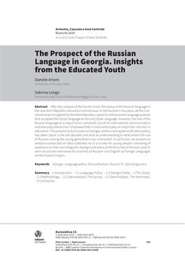 The Prospect of the Russian Language in Georgia. Insights from the Educated Youth Daniele Artoni Università Di Verona, Italia