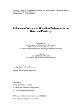 Influence of Advanced Glycation Endproducts on Neuronal Plasticity