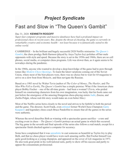Fast and Slow in “The Queen's Gambit”