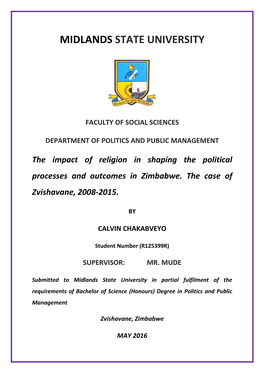 The Impact of Religion in Shaping the Political Processes and Outcomes in Zimbabwe