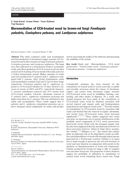 Bioremediation of CCA-Treated Wood by Brown-Rot Fungi Fomitopsis Palustris, Coniophora Puteana, and Laetiporus Sulphureus