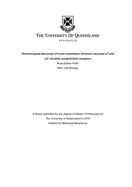 Venoms-Based Discovery of Novel Modulators of Human Neuronal Α7 and Α3* Nicotinic Acetylcholine Receptors Rosa Esther Prahl Msc
