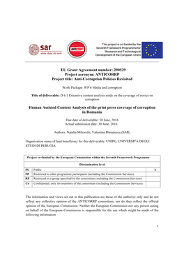 EU Grant Agreement Number: 290529 Project Acronym: ANTICORRP Project Title: Anti-Corruption Policies Revisited Human Assisted C