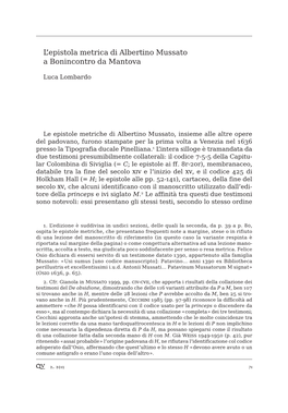 L'epistola Metrica Di Albertino Mussato a Bonincontro Da Mantova