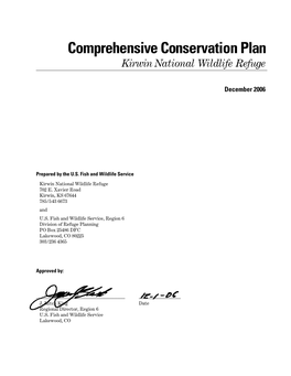 Kirwin National Wildlife Refuge, Final Comprehensive Conservation Plan, Contents, Chapters