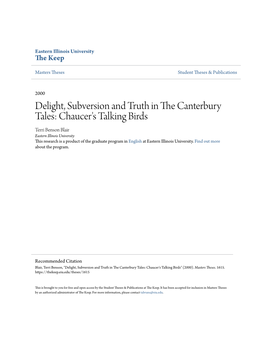 Delight, Subversion and Truth in the Canterbury Tales: Chaucer's Talking Birds