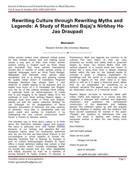 A Study of Rashmi Bajaj's Nirbhay Ho Jao Draupadi