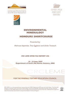 Environmental Mineralogy Honours Shortcourse