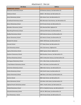 Attachment C - Site List Site Name Address ELEMENTARY SCHOOLS Alessandro Elementary School 670 Ramona Avenue, San Bernardino CA