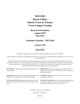 2013-2014 Doane College School of Arts & Sciences Crete Campus