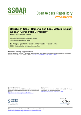 HSR 42 (2017) 2 Kuhl Werner Bezirke on Scale Regional and Local Actors in East German Democratic Socialism