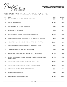 PRICES REALIZED DETAIL - Morris Everett Part II Auction 80, Auction Date